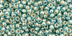 Toho 11/0 Round Japanese Seed Bead, TR11-990, Gilt Lined Aqua - Barrel of Beads