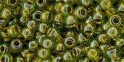 Toho 11/0 Round Japanese Seed Bead, TR11-991, Gilt Lined Peridot - Barrel of Beads