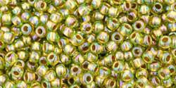 Toho 11/0 Round Japanese Seed Bead, TR11-996, Gilt Lined AB Peridot - Barrel of Beads