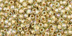 Toho 11/0 Round Japanese Seed Bead, TR11-998, Gilt Lined AB Light Jonquil - Barrel of Beads