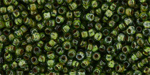 Toho 11/0 Round Japanese Seed Bead, #Y318, Transparent Peridot Picasso
