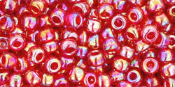 Toho 8/0 Round Japanese Seed Bead, TR8-165C, Transparent AB Ruby - Barrel of Beads