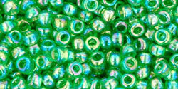 Toho 8/0 Round Japanese Seed Bead, TR8-167, Transparent AB Peridot - Barrel of Beads