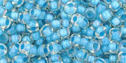 Toho 8/0 Round Japanese Seed Bead, TR8-183, Inside Color Luster Crystal/Opaque Aqua Lined - Barrel of Beads