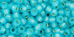 Toho 8/0 Round Japanese Seed Bead, TR8-2117, Silver Lined Milky Aqua - Barrel of Beads