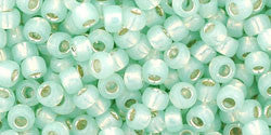 Toho 8/0 Round Japanese Seed Bead, TR8-2118, Silver Lined Milky Light Peridot - Barrel of Beads