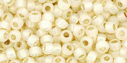 Toho 8/0 Round Japanese Seed Bead, TR8-2125, Silver Lined Milky Light Jonquil - Barrel of Beads