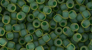 Toho Size 8 Round, Frost IC Jonquil/Emerald Lined, 17 grams