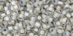 Toho 8/0 Round Japanese Seed Bead, TR8-261, Inside Color AB Crystal/Gray Lined - Barrel of Beads