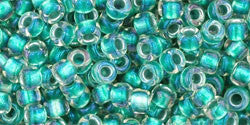 Toho 8/0 Round Japanese Seed Bead, TR8-264, Inside Color AB Crystal/Teal Lined - Barrel of Beads
