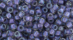 Toho 8/0 Round Japanese Seed Bead, TR8-265, Inside Color AB Crystal/Metallic Purple Lined - Barrel of Beads