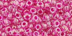 Toho 8/0 Round Japanese Seed Bead, TR8-350, Inside Color Crystal/Fuchsia Lined - Barrel of Beads