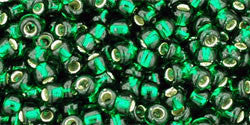Toho 8/0 Round Japanese Seed Bead, TR8-36, Silver Lined Green Emerald - Barrel of Beads