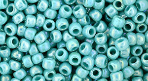 Toho 8/0 Round Japanese Seed Bead, TR8-413, Opaque AB Turquoise - Barrel of Beads
