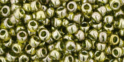 Toho 8/0 Round Japanese Seed Bead, TR8-457, Gold Luster Green Tea - Barrel of Beads