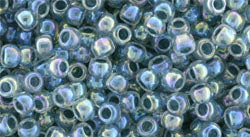 Toho Size 8 Round, IC AB Crystal/Montana Blue Lined, 17 grams