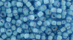 Toho 8/0 Round Japanese Seed Bead, TR8-931, Inside Color Aqua/White Lined - Barrel of Beads