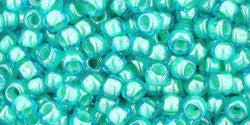 Toho 8/0 Round Japanese Seed Bead, TR8-954, Inside Color Aqua/Light Jonquil Lined - Barrel of Beads