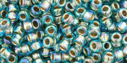 Toho 8/0 Round Japanese Seed Bead, TR8-995, Gilt Lined AB Aqua - Barrel of Beads