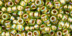 Toho 8/0 Round Japanese Seed Bead, TR8-996, Gilt Lined AB Peridot - Barrel of Beads