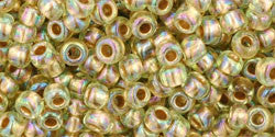 Toho 8/0 Round Japanese Seed Bead, TR8-998, Gilt Lined AB Light Jonquil - Barrel of Beads